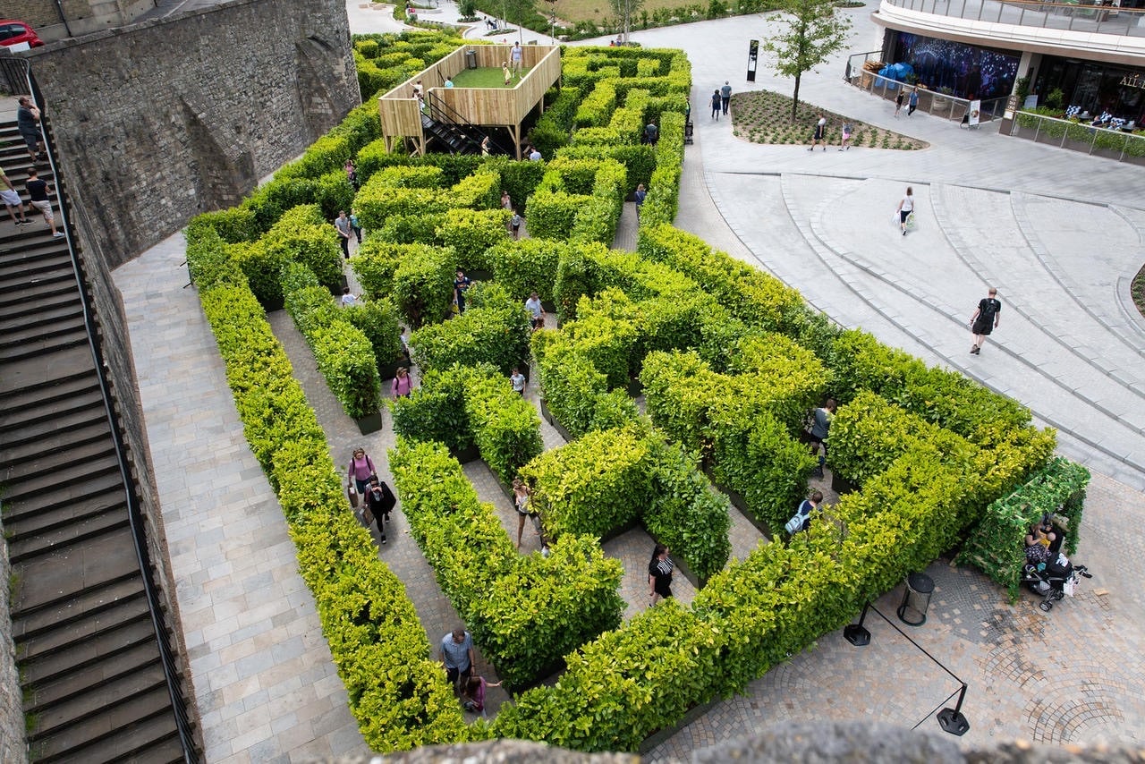 Massive outdoor maze with platform