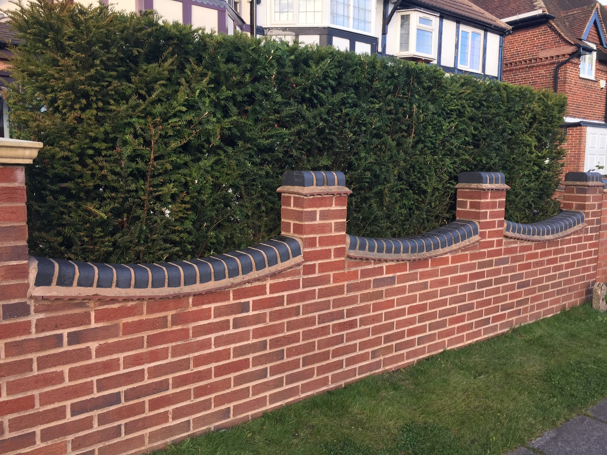 front garden brick wall hedge screen