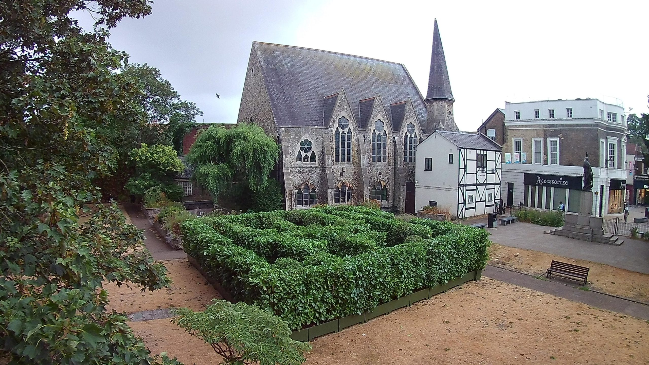 mini maze in a churchyard